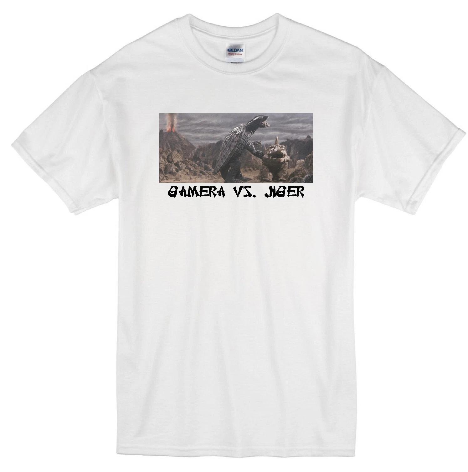 GAMERA VS JIGER JAPANESE SCI-FI MONSTER TURTLE RETRO 1970 MOVIE WHITE T-shirt M