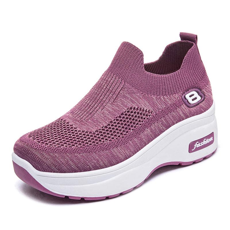 Women's Breathable Mesh Fly-Knit Casual Shoes with Thick, Soft Soles for Comfortable Height Increase