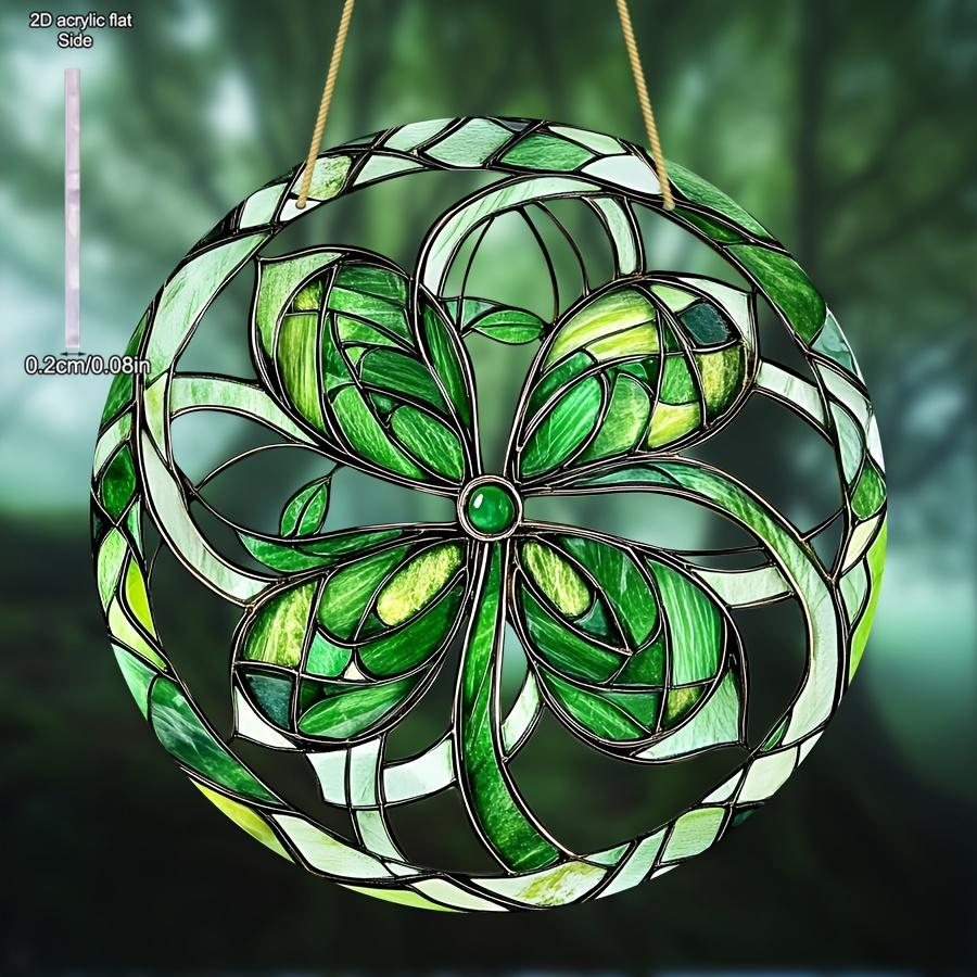 Celtic Knot Stained Glass Suncatcher, Green Leaf Design, Nurseries, Vintage Home Decor Wall for Bar Kitchen, Restaurant Shop Wall Decor, Classic Styl