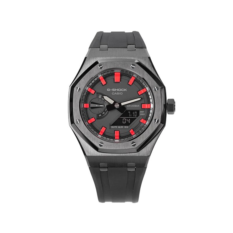 

CASIO Unisex Liquid Crystal/Analog Dual Display Series 44.5mm Black Watch GA-2100-1A1(Team788--) Black Red