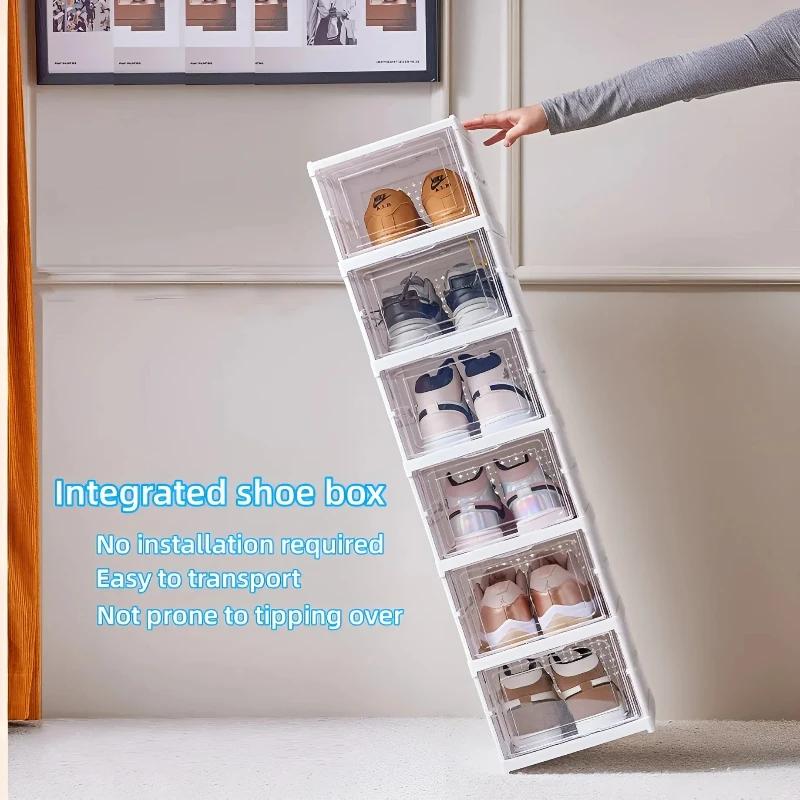 Integrated Folding Shoe Storage Box with Compartments for Increased Capacity, Space Saving, and Stability Without Tilting