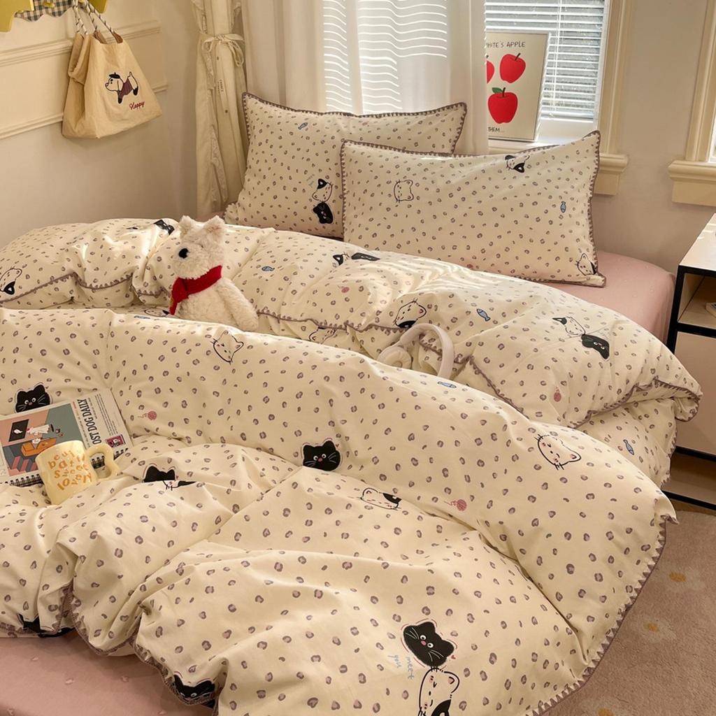Fresh Spring/Autumn Cotton Girlish Bedding: 3-Piece Duvet Cover and Sheet Set, All-Season Comfort