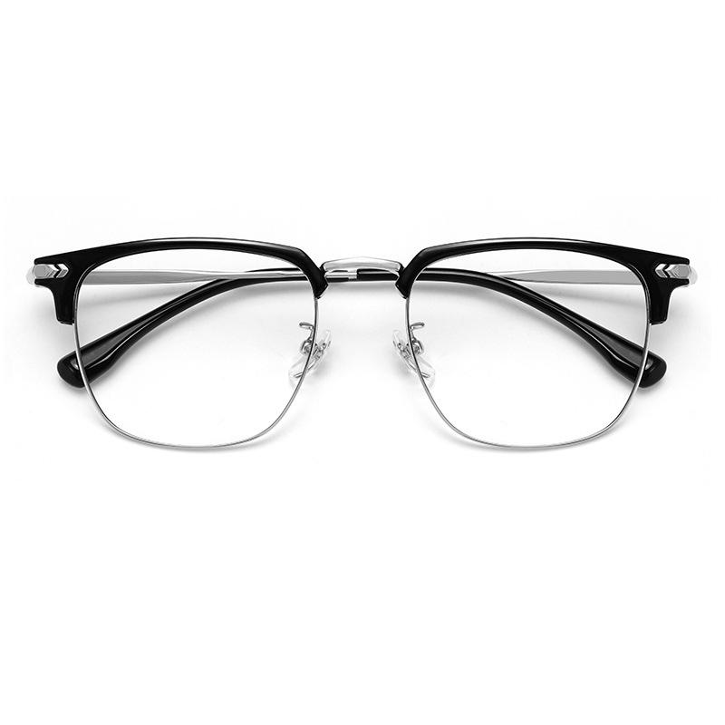 Women's Ultra-Light Pure Titanium Cat-Ear Half-Rim Glasses Frame, Transparent Gray, Prescription-Ready, Anti-Blue Light, Unisex.