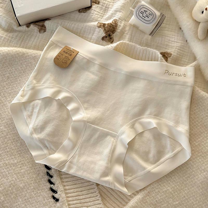 Women Solid Pure Cotton Mid Waist Antibacterial Seamless Large Size Breathable Underwear