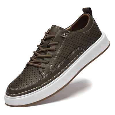 Genuine Leather Men Breathable Sneakers Trend Casual Leather Outdoor Non-slip Board Shoes Hollow Out Vulcanized Shoes