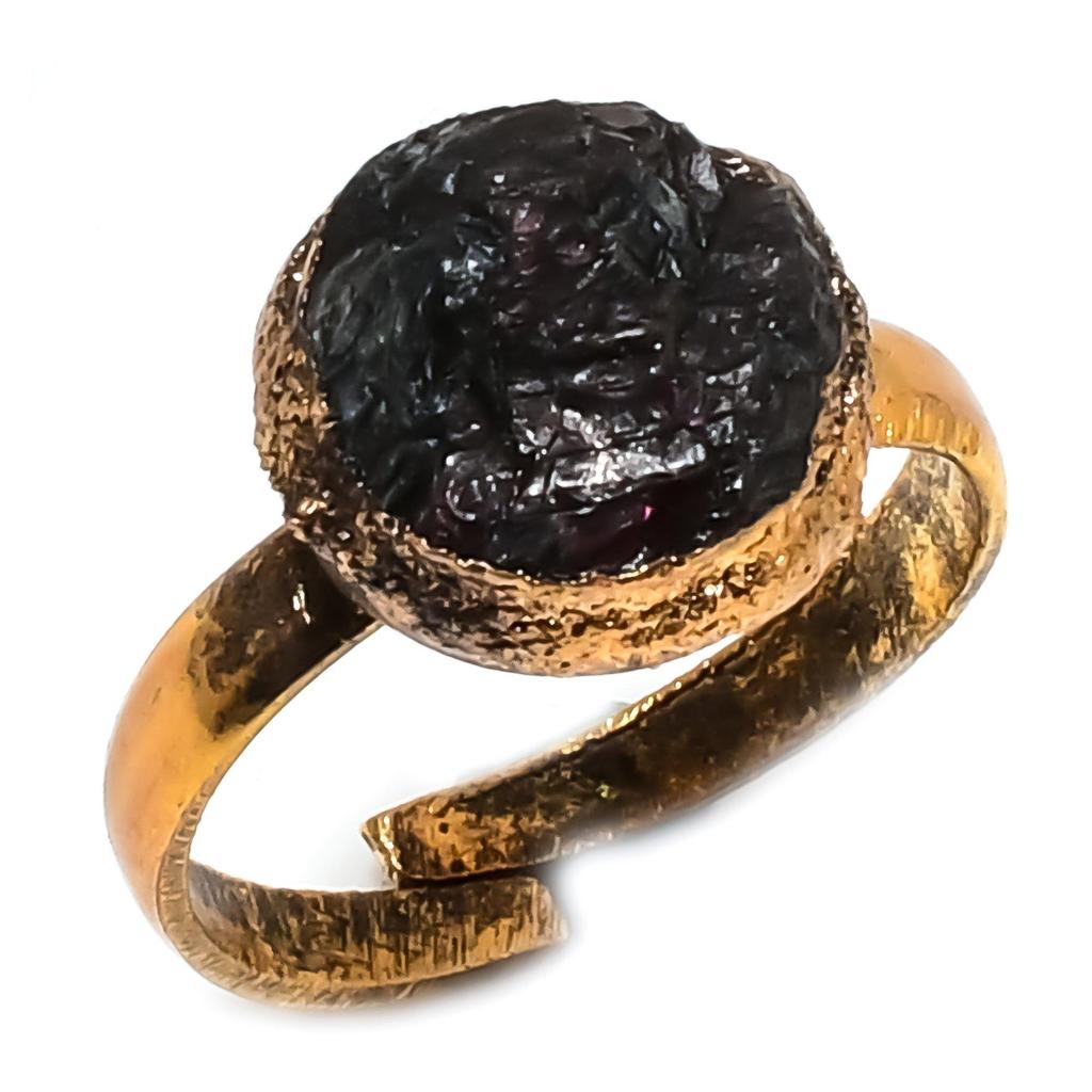Black Onyx Rough Handmade Gemstone Ring, Copper Electroformed Ring Antique Jewelry, Adjustable Ring Engagement Gift