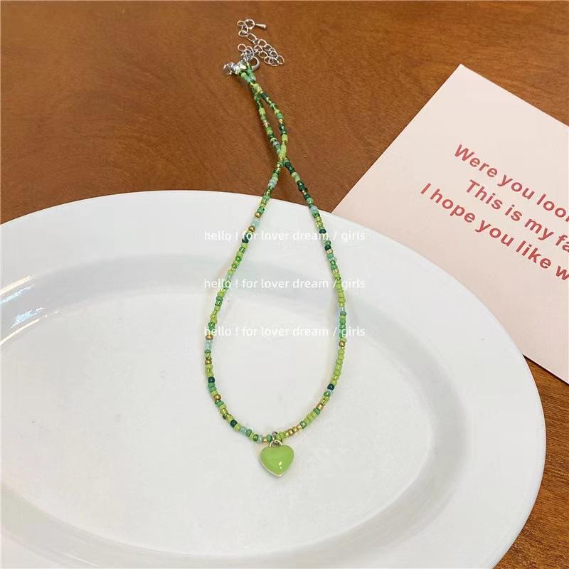 New Versatile Mori Candy Color Love Rice Bead Necklace Beaded Girl Sweet Temperament Clavicle Chain Woman