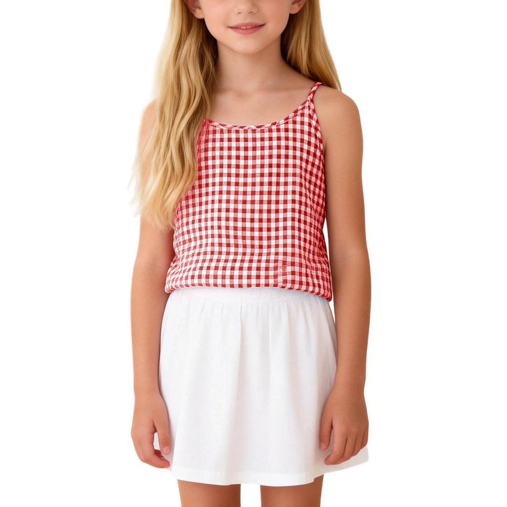 Children's Fashionable And Cute Plaid Sleeveless Camisole Casual Girls' Top