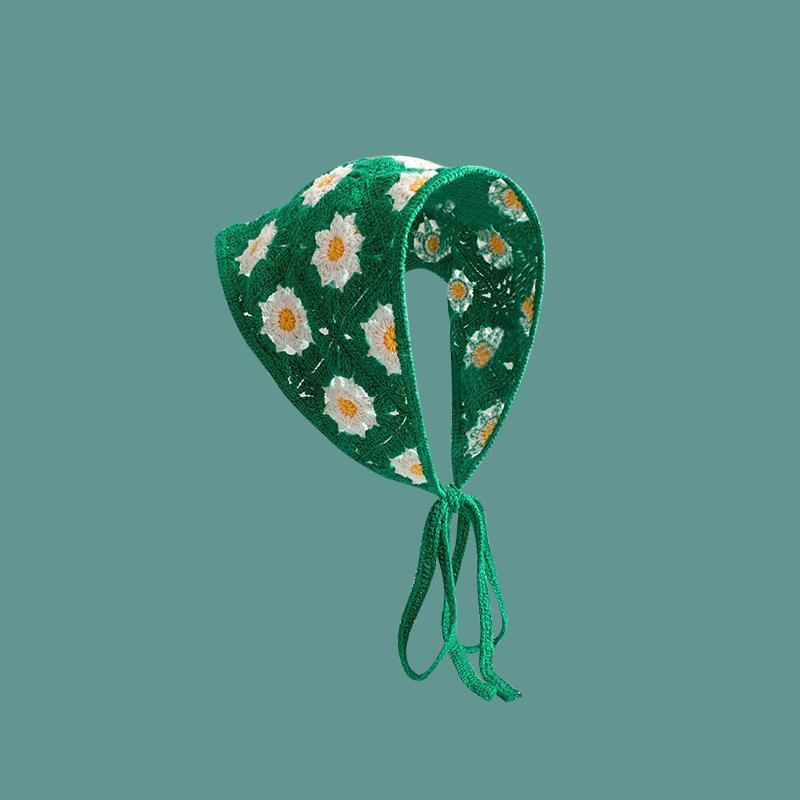 Daisy Knit Triangle Headscarf - Pure Cotton French Countryside Style Hairband for Women