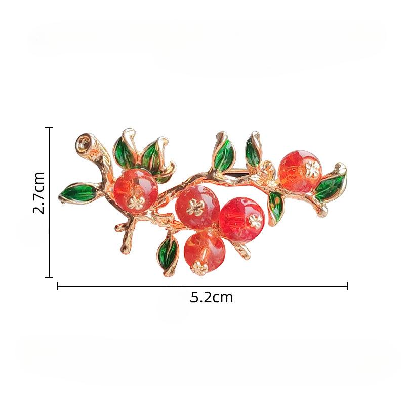 Lucky Orange Enamel Glass Persimmon Brooches For Women Alloy Crystal Fruits Plant Casual Brooch Pin Office Party Jewelry Gift