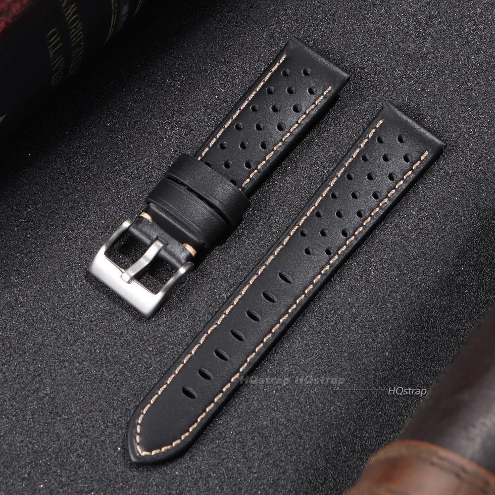 

High Quality Genuine Leather Watch Strap 18mm 20mm 22mm 24mm Men Women Watchband Breathable Black Brown Blue Leather Watch Band 18mm чёрный