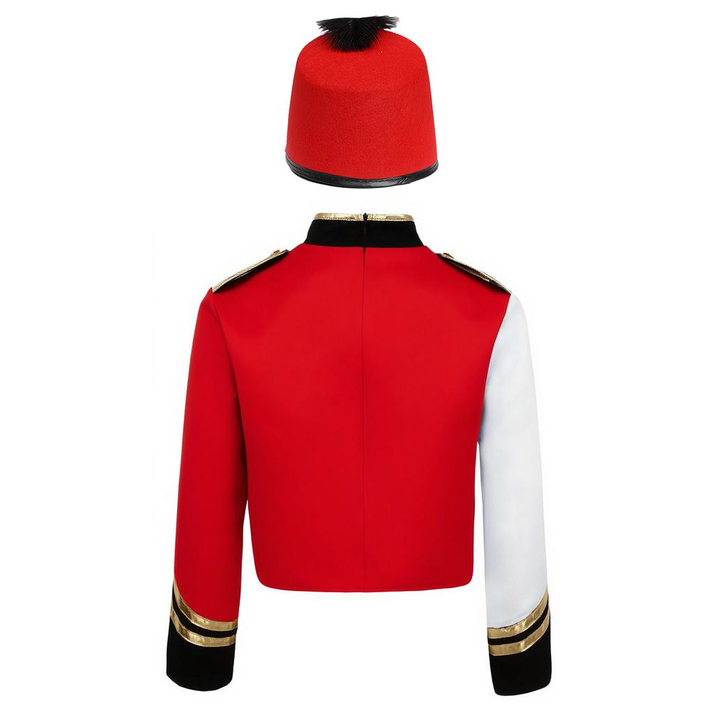Boys Marching Band Uniform Stand Collar Long Sleeve Sequins Patchwork Color Block Design Epaulets Buttons Hat Set