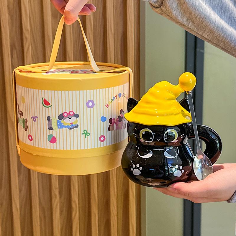 Creative funny birthday gift Halloween magic hat cat ceramic mug for boys and girls practical gifts