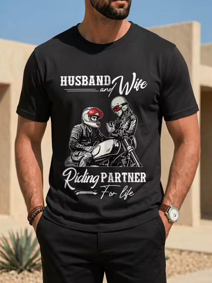 Matching Motorcycle Couple T-and kids tshirts for Men Women Husband Wife Biker Team Design Graphic Short Sleeve Men's T-and kids tshirts for Summer
