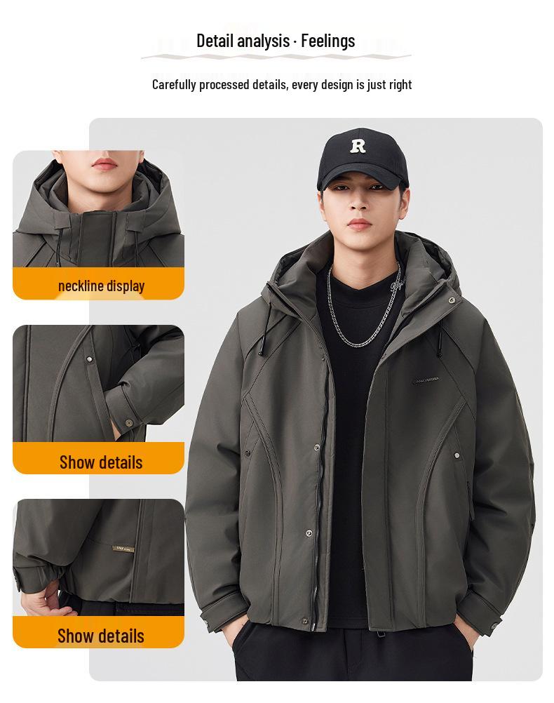 Mu Yuan Men's Deconstructed Hooded Windbreaker Down Jacket - Trendy American Brand Winter Outerwear with White Duck Down.