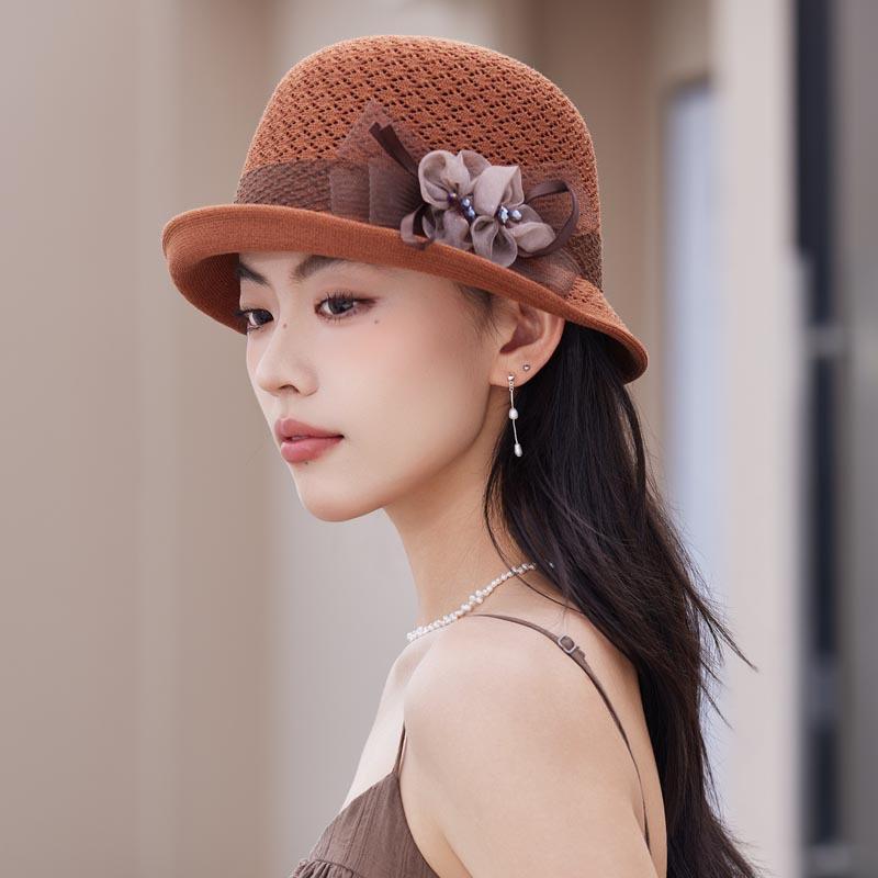 Spring Summer New Flower Bucket Hat For Women, Breathable Rolled Brim Knit Cap, Sun Protection Fashion Versatile