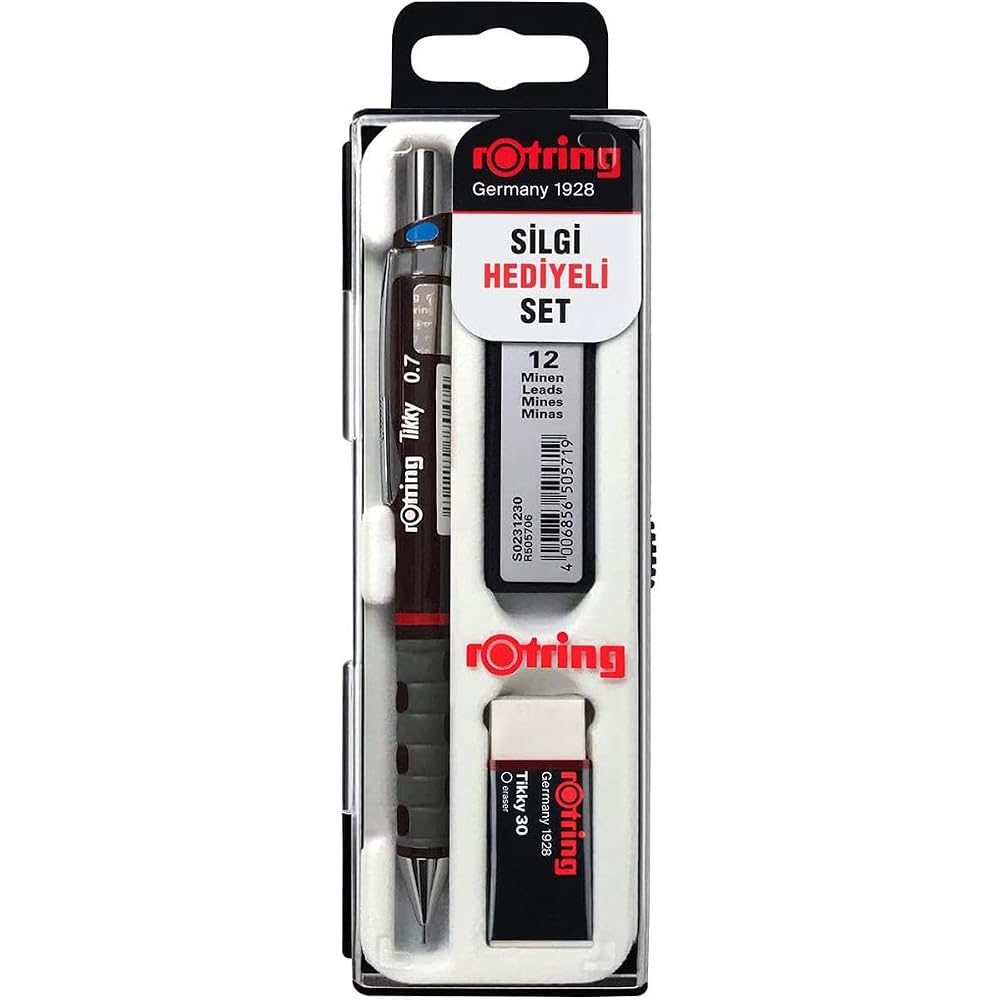RotRing Mechanical Pencil Set Tikky HB 0.7mm Burgundy with 12 leads and eraser