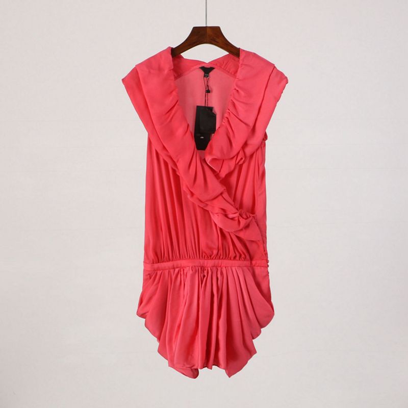

[Yellow] Fashion Classy Designer Trendy Women s New Summer Chiffon Deep V Neck Sleeveless Dress 0x285 Pink S/155/80A