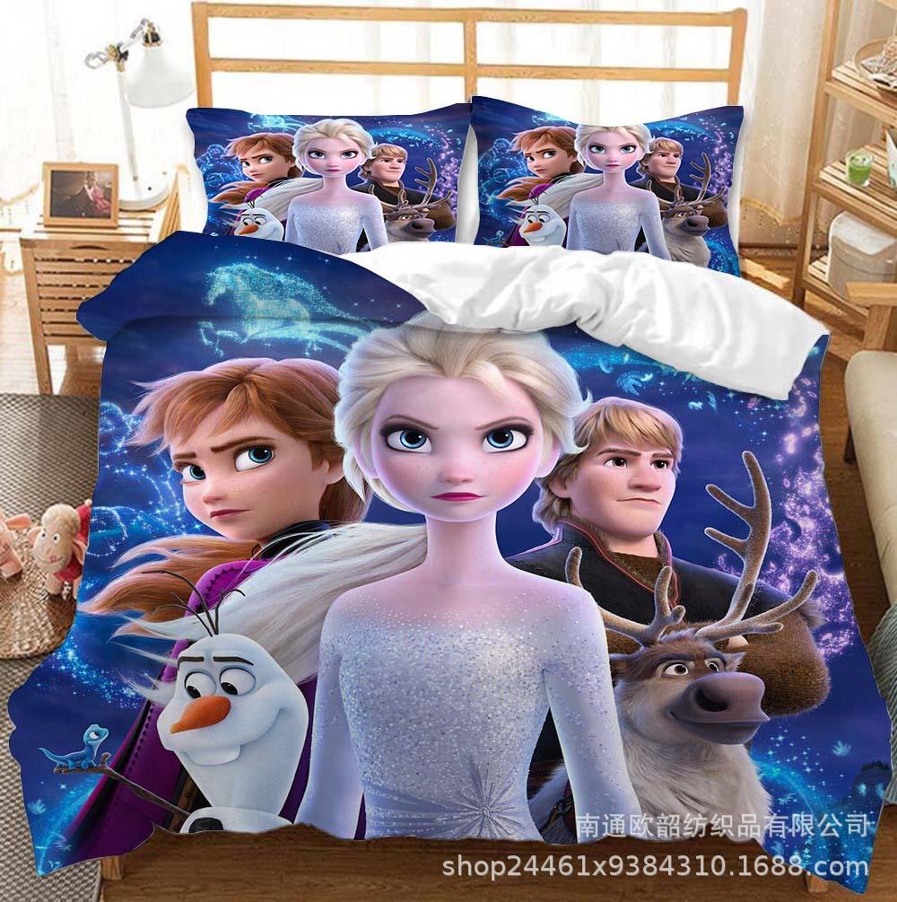 Cartoon Animation Kit 3D Digital Printing Quilt Cover Princess Bedding Three-Piece Set