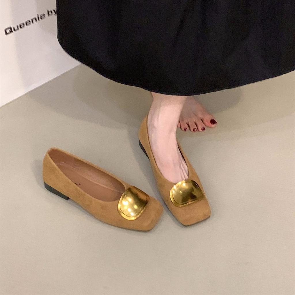 Thick heel square head retro suede single shoes women's shoes 2025 new spring and autumn soft sole not tired feet black commuter shoes
