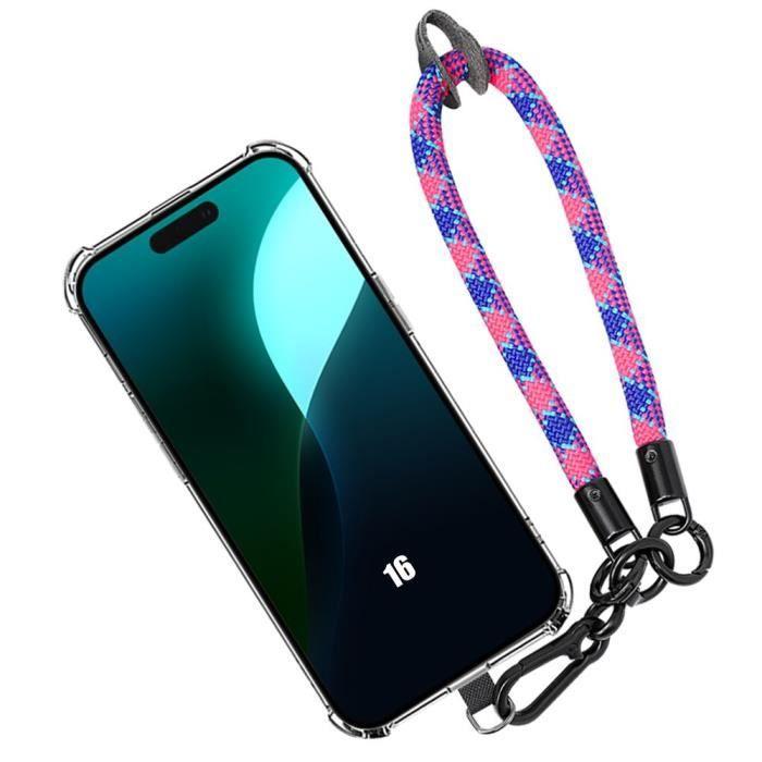 Coque Bracelet pour iPhone 16, Antichoc Protection Transparente avec Bracelet Robuste Multicolore