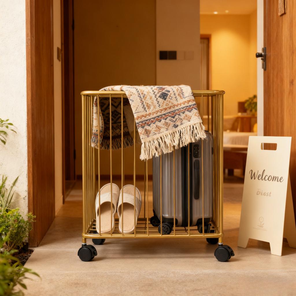 Gold Metal Openwork Laundry Hamper Cart with Wheels, Large Capacity, Foldable Storage Organizer, Rolling Laundry Sorter Basket