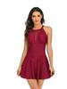 European-American Mesh Splice Backless One-Piece Skirted Bikini