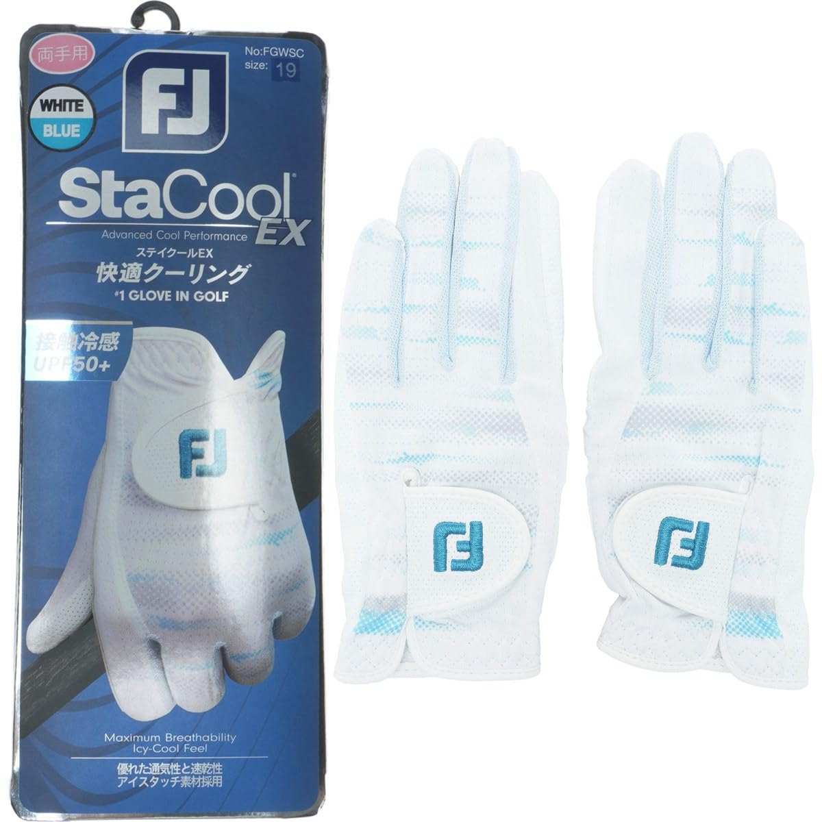 

FootJoy Stay Cool EX Golf Gloves for Both 21cm Hands, Women s, White/Blue,