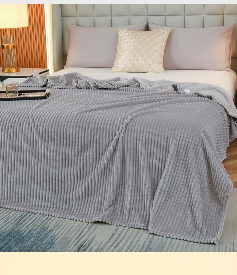 Striped Coral Fleece Flannel Blanket - Air Conditioning Nap Blanket, Solid Color, Ideal Office Gift