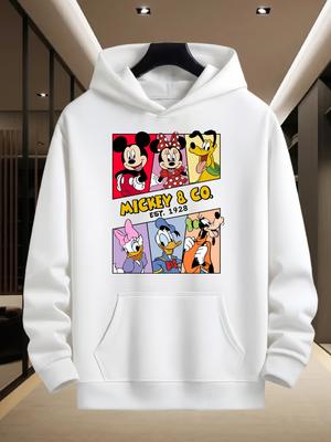 Disney Herren Kapuzenpullover Mickey Serie Sweatshirt Herbst und Winter Lässig Weiß Herren- und Damenoberteil Hoodie