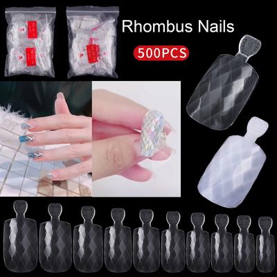 500 Piezas/Bolsa Cobertura Completa Rombos Uñas Postizas Acrílicas Puntas de Uñas Falsas Gel DIY Puntas Francesas Diseño de Uñas Presionar Arte de Uñas Manicura Larga