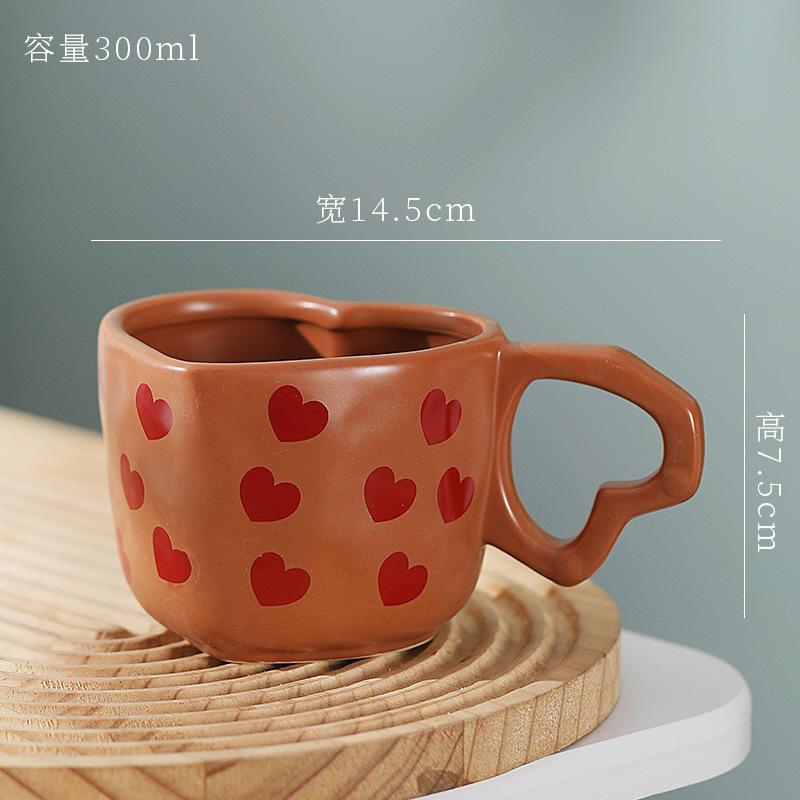 300ML European Ceramic Heart Coffee Cup Exquisite Afternoon Tea Flower Tea Latte Coffee Mug Home Use Heart-shaped Breakfast Mug