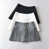 Split Pleated Skirt Women Summer High Waist A-line Slim Mini Skirt Grey Preppy Tennis Vintage Korean Casual