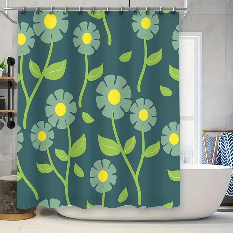 

Floral Print Shower Curtain Green And Yellow Flower Design For Bathroom Decor Customizable Size Available On W60H190(CM)-1 Pcs