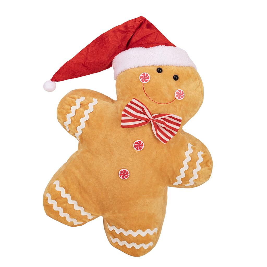Festive Gingerbread Man Stuffed Throw Pillow for Christmas Festival Soft Plush Toy Pillow Seasonal Holiday Home Decors