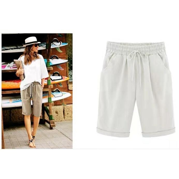 Nadměrná velikost 8XL Letní móda Ženy Ležérní Kalhoty Kotníkové Oversize Velkorysé Volné Pevné Barva Šortky se stahovací šňůrkou pro dámy