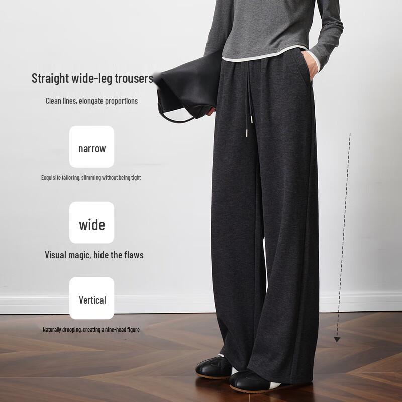 Olrain Women's Elastic Waist Wide-Leg Straight Pants