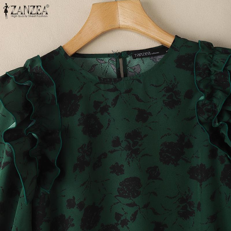 ZANZEA Women Casual Round Neck Summer Short Sleeve Print Blouse