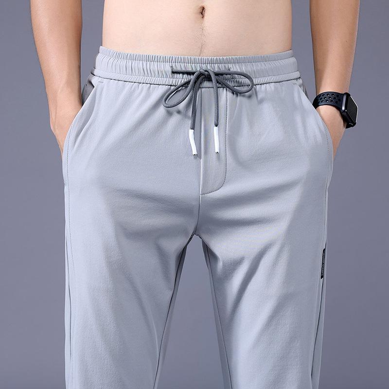 Summer new sweatpants men's straight loose elastic non-iron casual pants men's trendy elastic pants