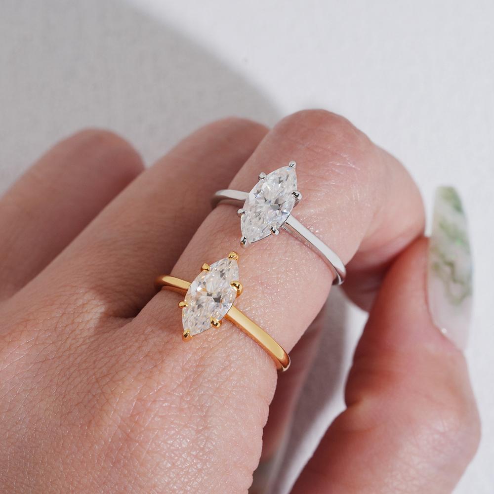 BXINY 1/2CT Marquise Cut Moissanite Ring 925 Silver for Women Solitaire Wedding Band Gifts Fine Jewelry GRA