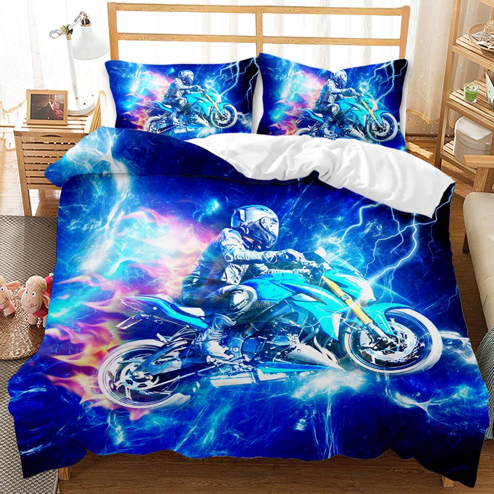 Motocross Rider Bedding Set Extreme Sports Themed Duvet Cover For Teens Motorcycle Pattern Comforter Cover Dirt Bike Duvet Cover