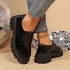 Patent Leather Thick-soled Oxford Shoes for Women Snake Print Round Toe Lace-up Shoes Outdoor Leisure Daily Commute Workplace