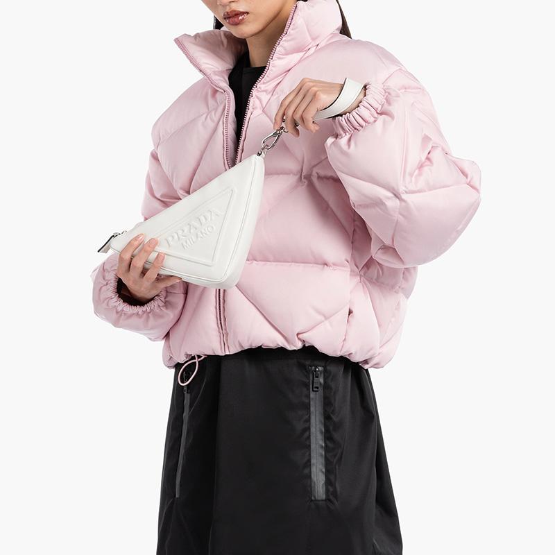 Prada Saffiano Monochrome Embossed Logo Triangle Nappa Lambskin Clutch Women Clutch White 1NE039-2BYA-F0009
