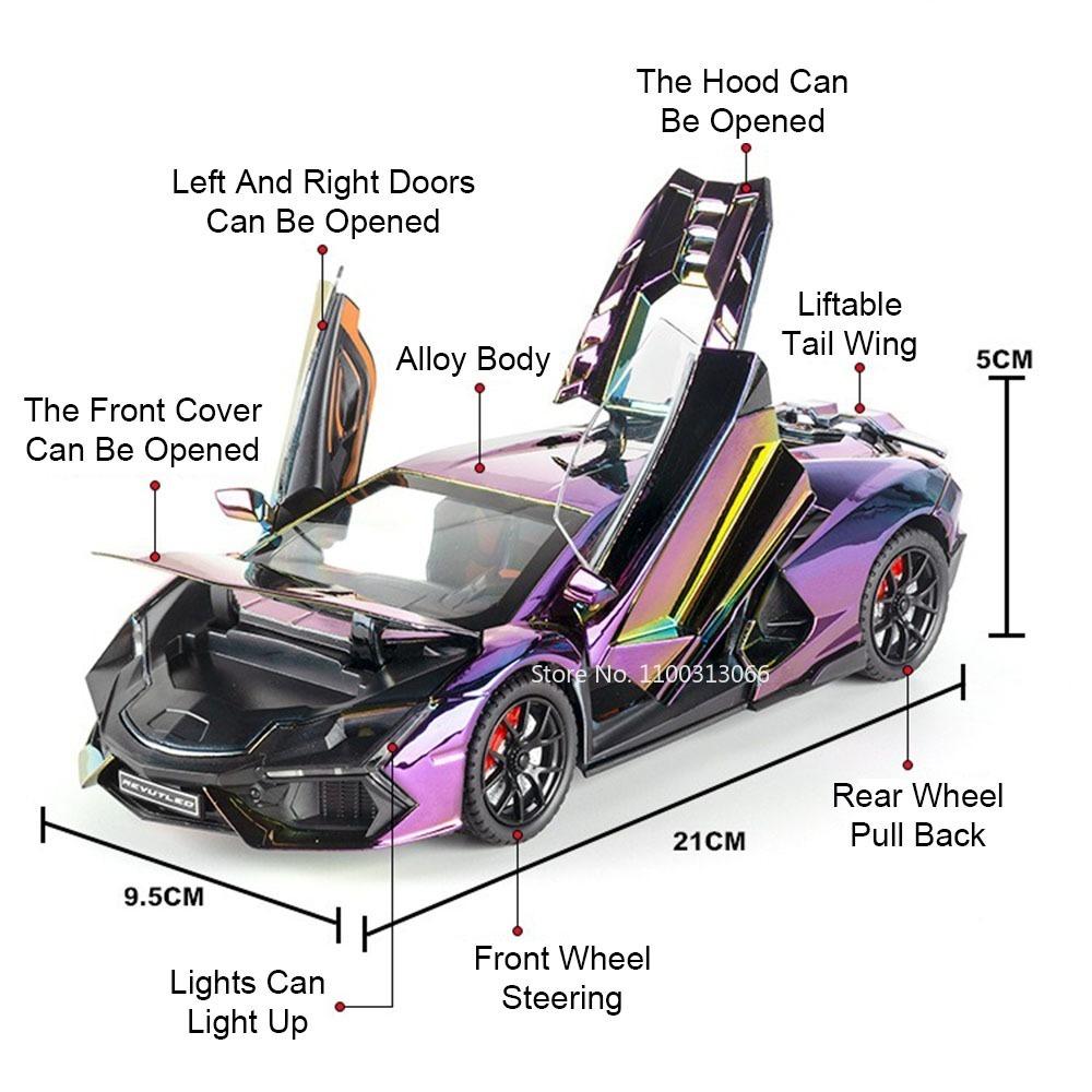 1:24 Tourbillon Lambor Revuelto Models Cars Toys Doors Opened Miniature Vehicles with Light Sound Sports Car for Birthday Gifts
