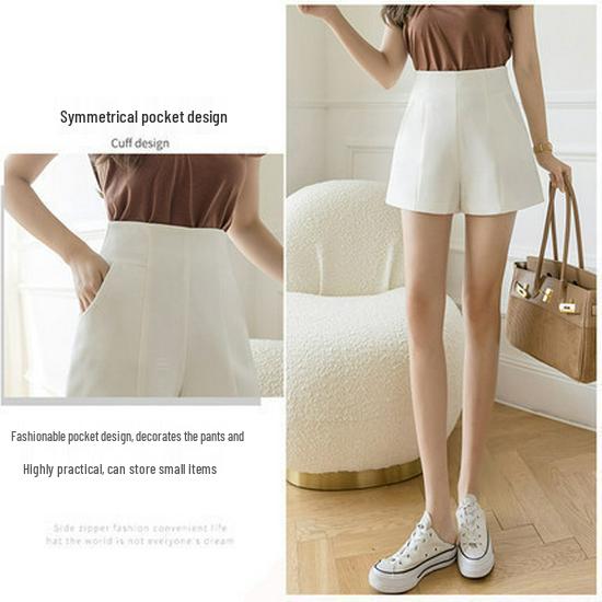 Women's High Waist Versatile Black Suit Shorts & Wide Leg Pants - Casual, Slimming, Loose Fit for Spring/Summer 2024 Autumn/Winter.