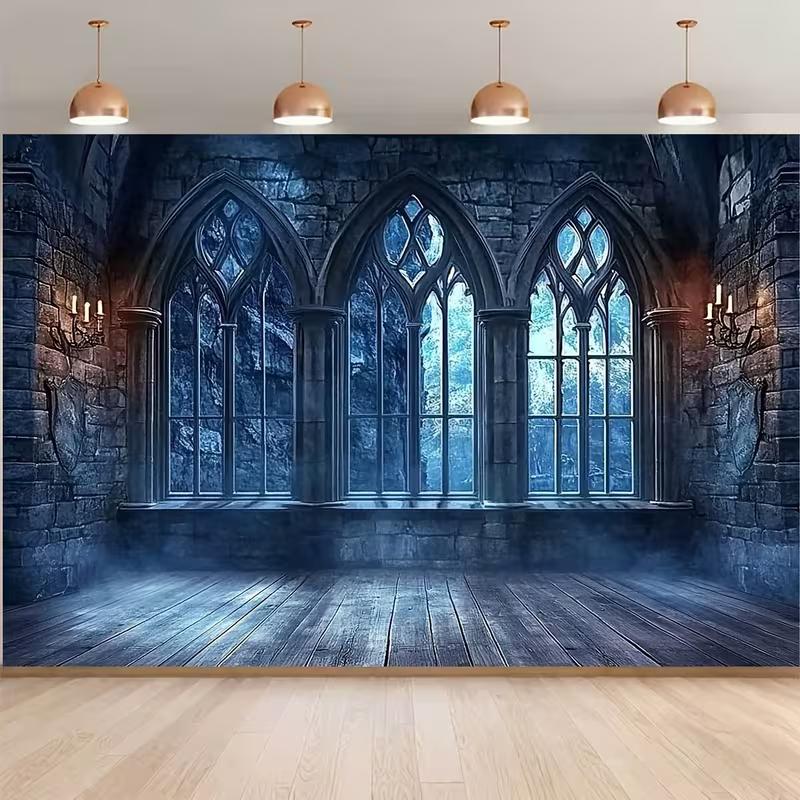 

2D Medieval Stone Castle Hall Backdrop Gothic Window Photography Background 47.2x31.5inch/120*80cm