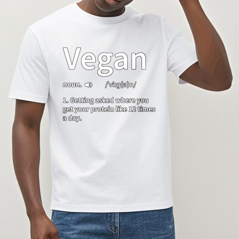 Solid Color Men Oneck T Shirt Casual Vegan Definition Protein Question Daily Humor TShirt Minimalist Men Teeshirt Mens Tshirt