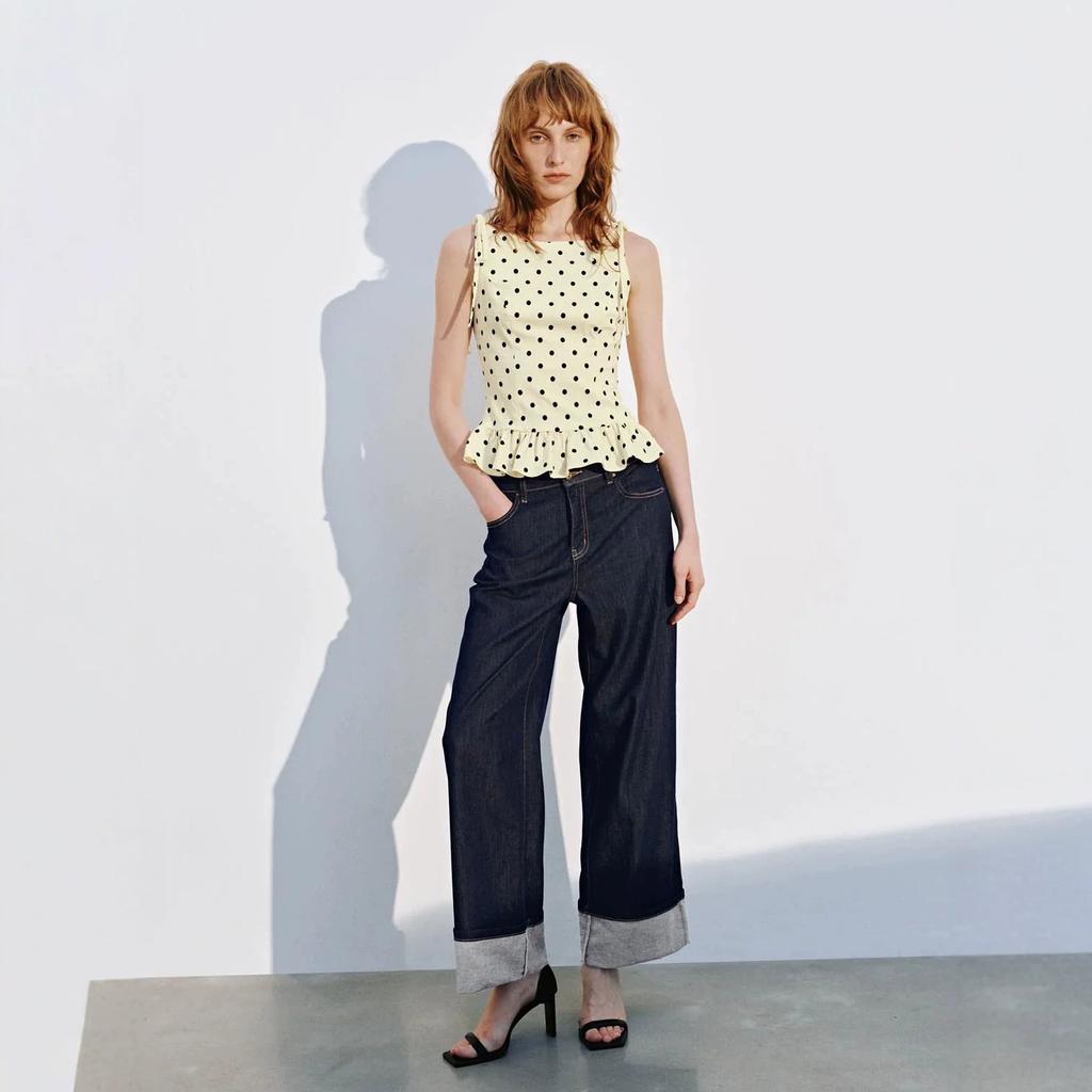 French Polka Dot Sleeveless Top Women's Summer High-end Light Luxury Lace-up Ruffle Edge Waist Thin Vest Shirt
