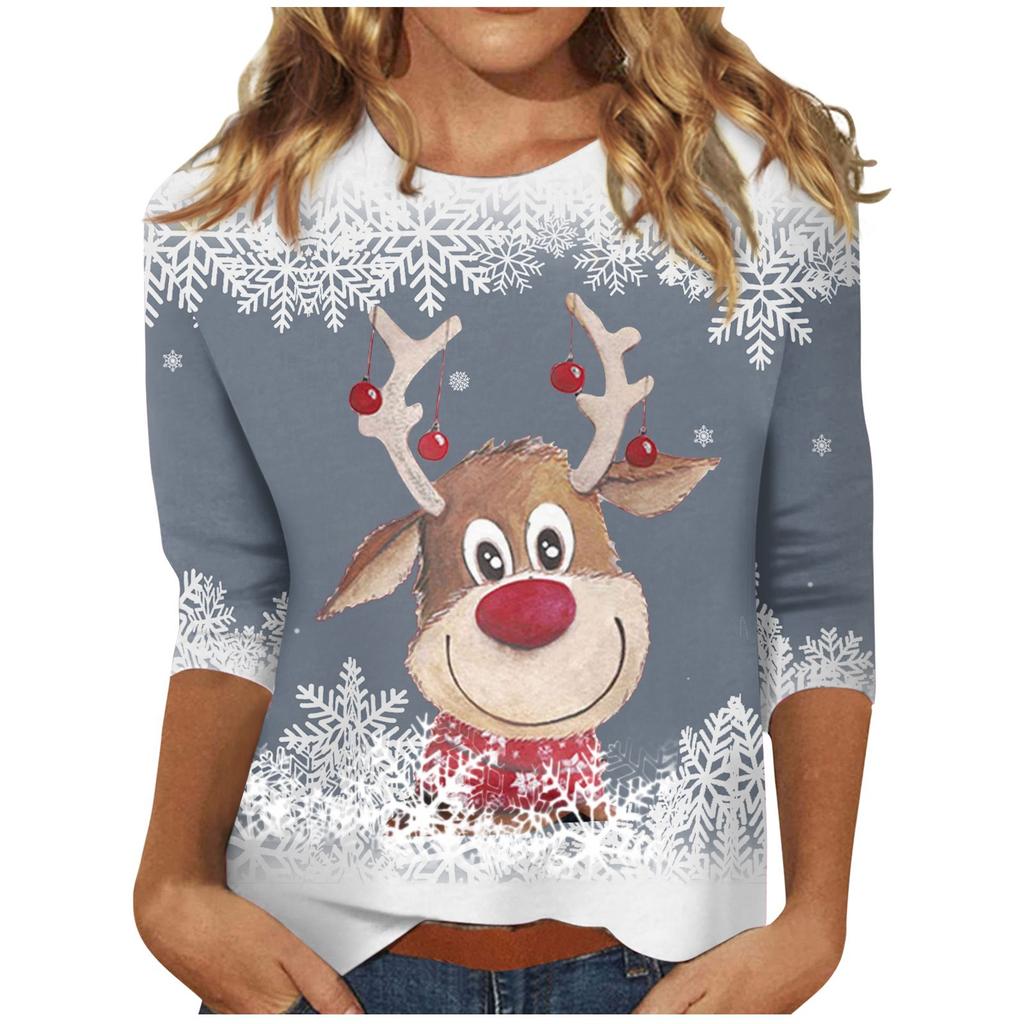Spring and Autumn Round Neck Christmas Themed Pattern 3D Printed Top Fashionable Casual Long Sleeved Women's T-shirts