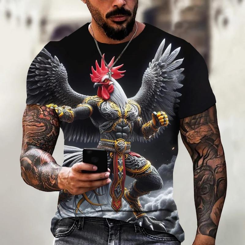 New Summer Animal Rooster Hero Pattern 3D Print Short Sleeve Oversized Harajuku